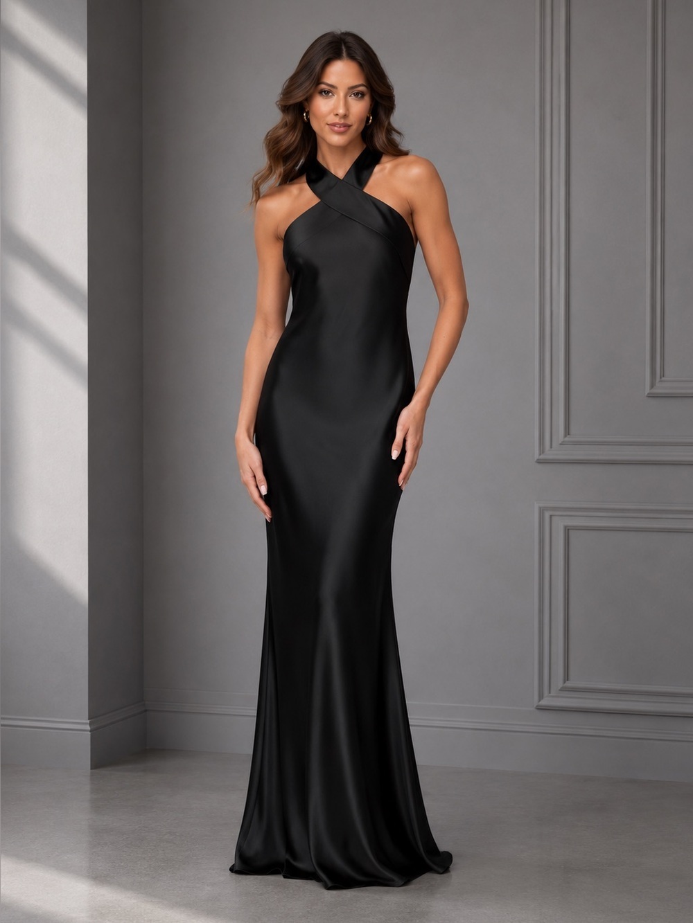 XSCAPE halter neck satin maxi dress size 12 B430